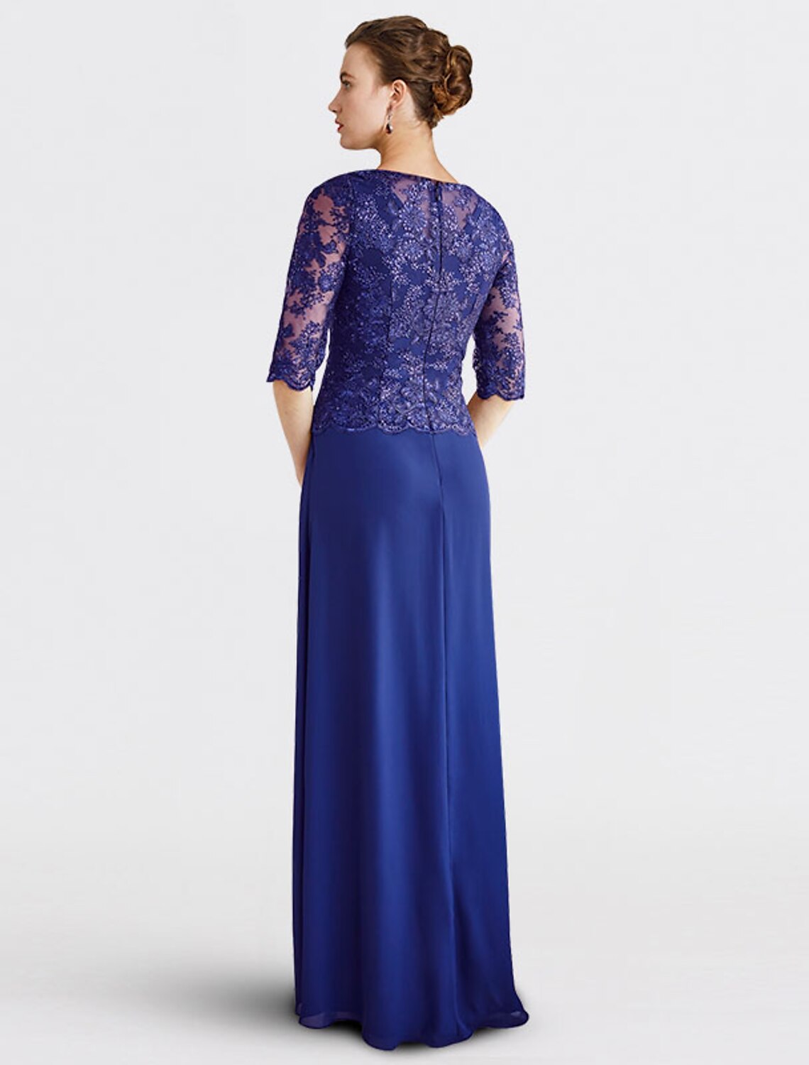 Sheath / Column Mother of the Bride Dress Plus Size Elegant Jewel Neck Floor Length Chiffon Lace Half Sleeve with Sequin Appliques