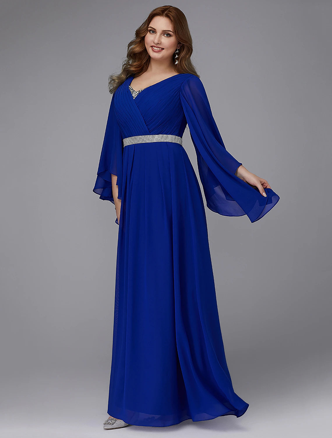 Royal Blue Chiffon A-Line V-Neck Floor-Length Bridesmaid Dress