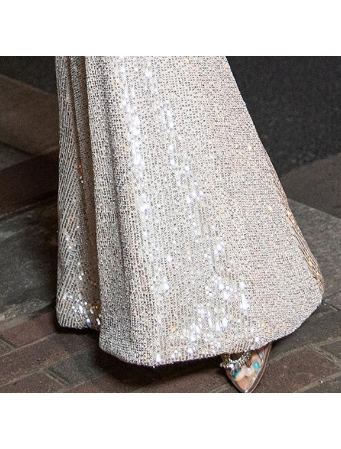 Mermaid / Trumpet Sparkle Sexy Engagement Prom Dress V Neck Short Sleeve Floor Length Sequined with Pleats Sequin