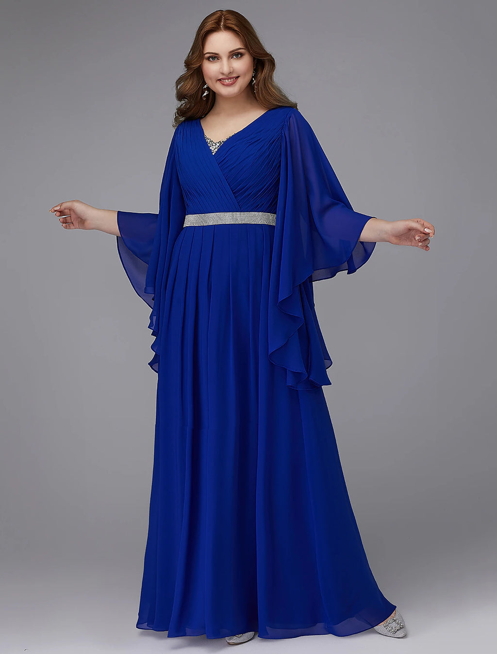 Royal Blue Chiffon A-Line V-Neck Floor-Length Bridesmaid Dress