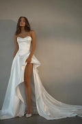 Ivory Satin A-Line Sweetheart Zipper Back High-Low Dress Front View - Jimiss