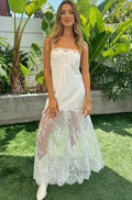 Ivory Satin and Lace sheath-column straight-across low-back floor-length Dress Front View - Jimiss