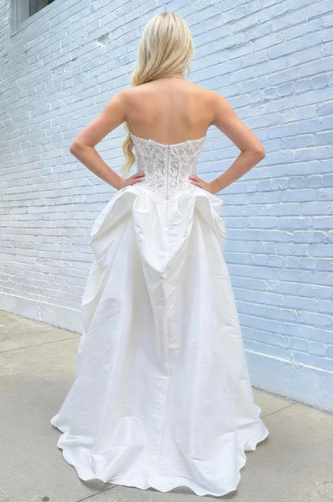 Ivory Taffeta and Lace Ball Gown Sweetheart Zipper Back Floor Length Dress Back View - Jimiss