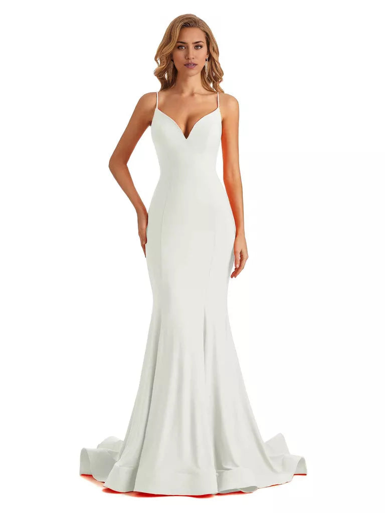 Vestido de dama de honor largo, formal, sin mangas, con escote en V y tirantes finos, de sirena, sexy