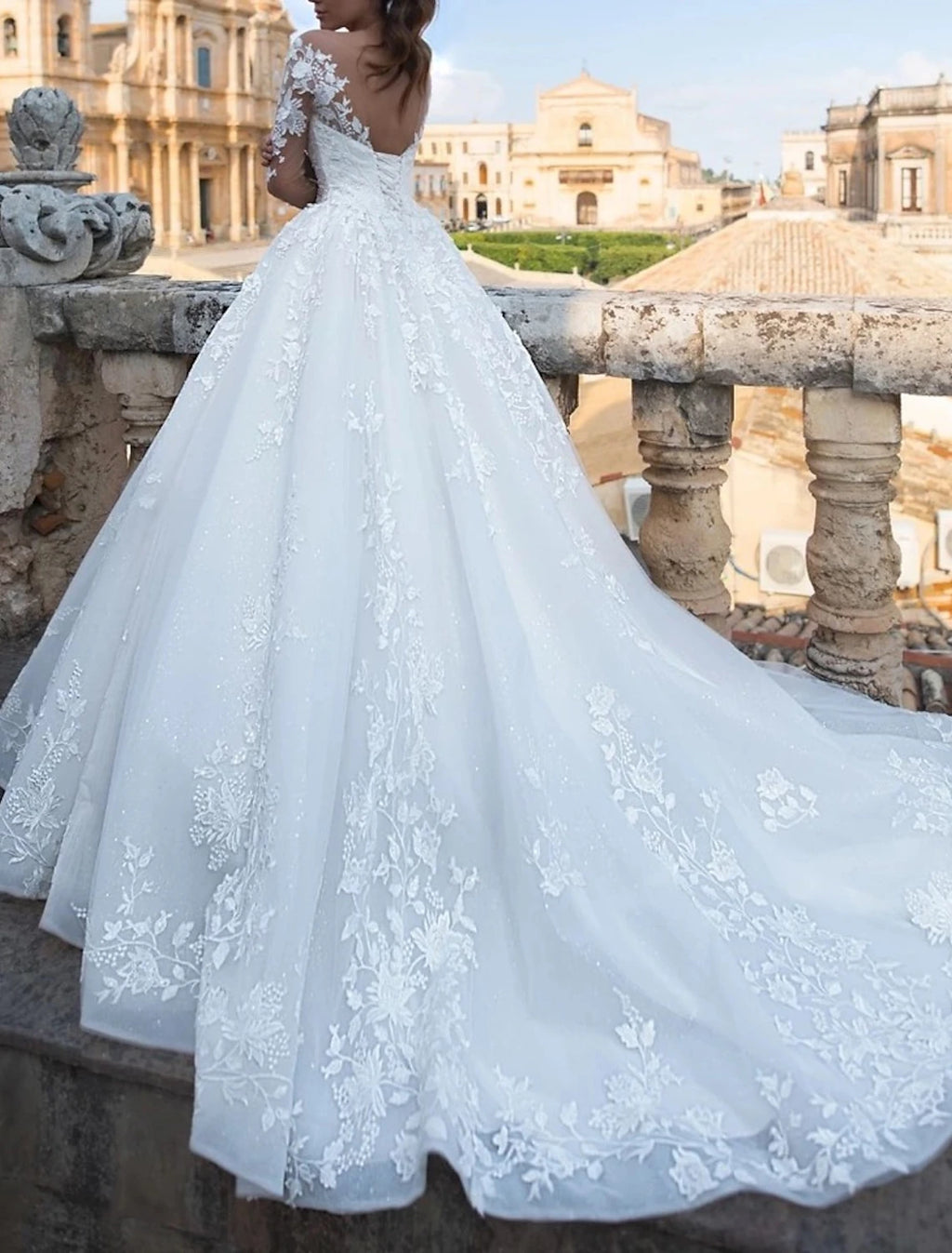 Vestidos de novia formales de otoño, sexys, con escote en V, manga larga, cola capilla, de encaje y apliques, para bodas de verano y fiestas, ropa para mujer