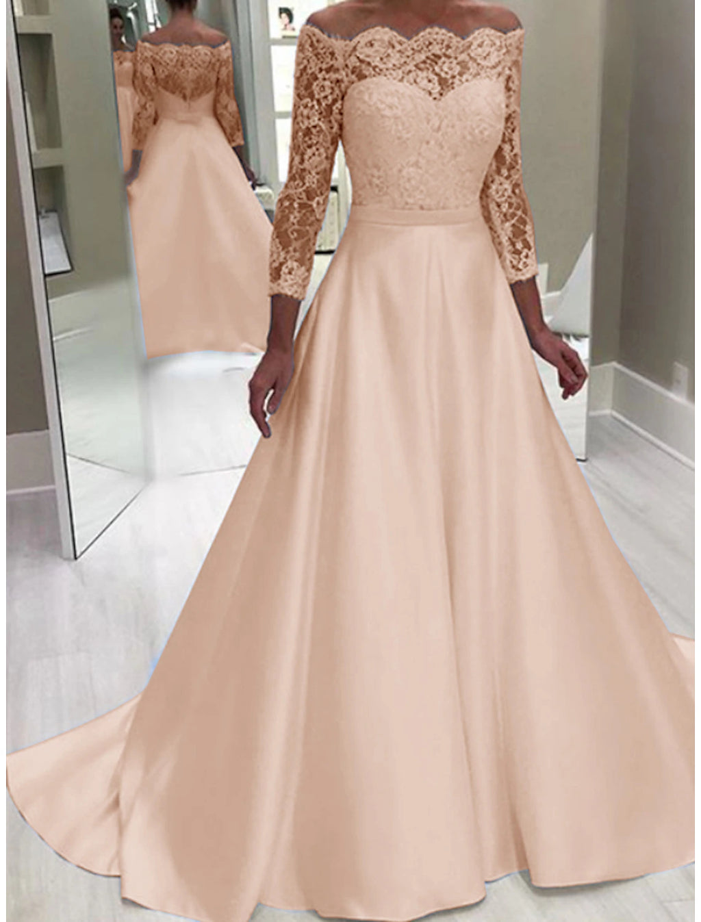 Vestidos de novia formales de compromiso, vestido de fiesta, hombros descubiertos, manga larga, cola de corte, vestidos de novia de satén con apliques de cuentas