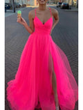 Abiti da ballo a trapezio, sexy, per matrimoni, feste di compleanno, strascico, senza maniche, spalline sottili, in organza con spacco