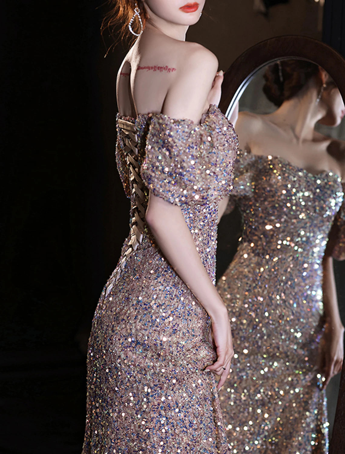 Vestidos de fiesta de sirena/trompeta, elegantes vestidos de fiesta para invitados de boda, largos hasta el suelo, mangas cortas, escote corazón, encaje con lentejuelas