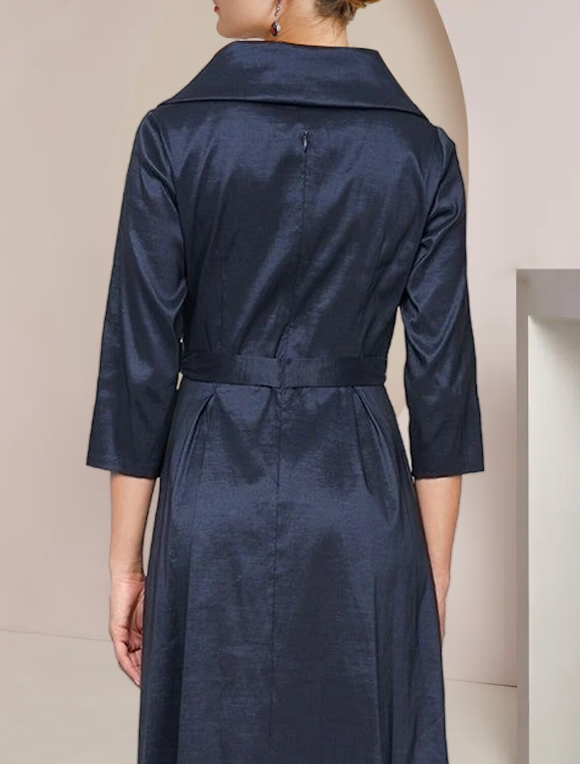 Vestido de madre de la novia de corte A, formal, para invitados a la boda, elegante, cuello camisero, asimétrico, largo hasta el tobillo, tafetán, manga corta con lazo(s).