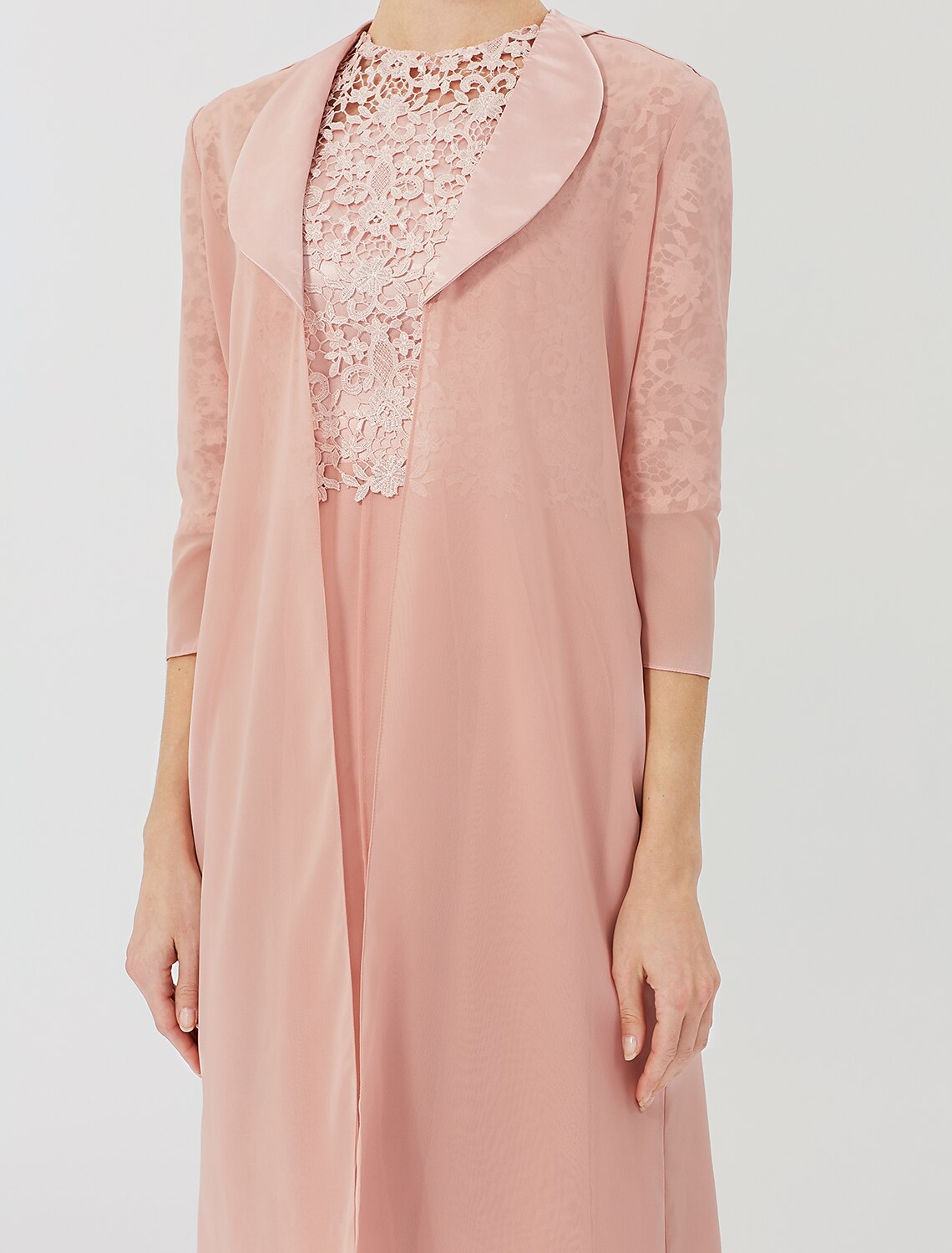 Vestido de baile para madre de la novia, formal, clásico y atemporal, elegante y lujoso, convertible, cuello ilusión, largo hasta la rodilla, gasa, encaje floral, manga 3/4 con broche de cristal