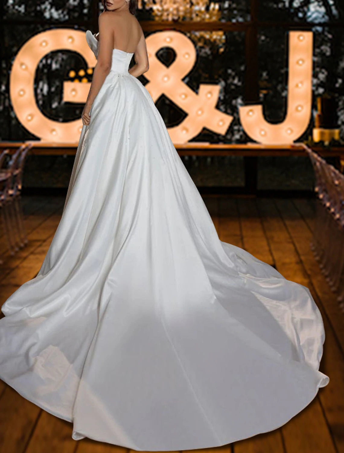 Vestidos de novia con brillo y destellos de Hall Sparkle &amp; Shine, corte sirena/trompeta, escote corazón, sin tirantes, cola de corte, satén, con lentejuelas fruncidas