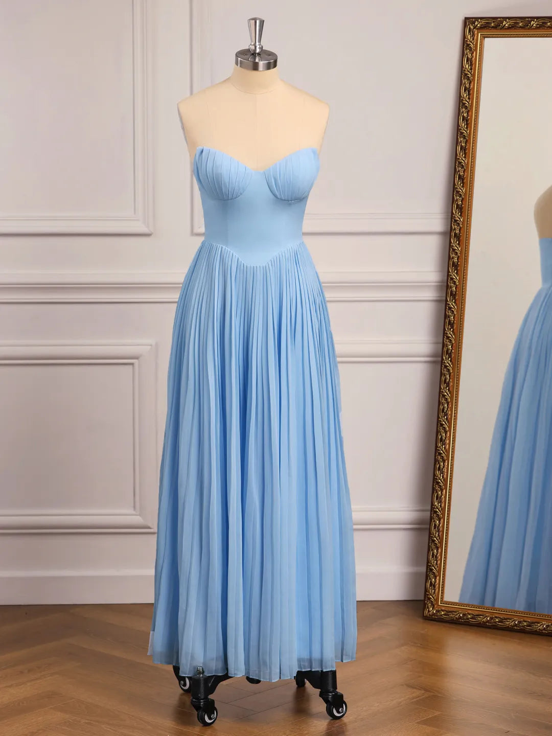 Chic A-Line Sweetheart Strapless Zipper Back Midi Bridesmaid Gown