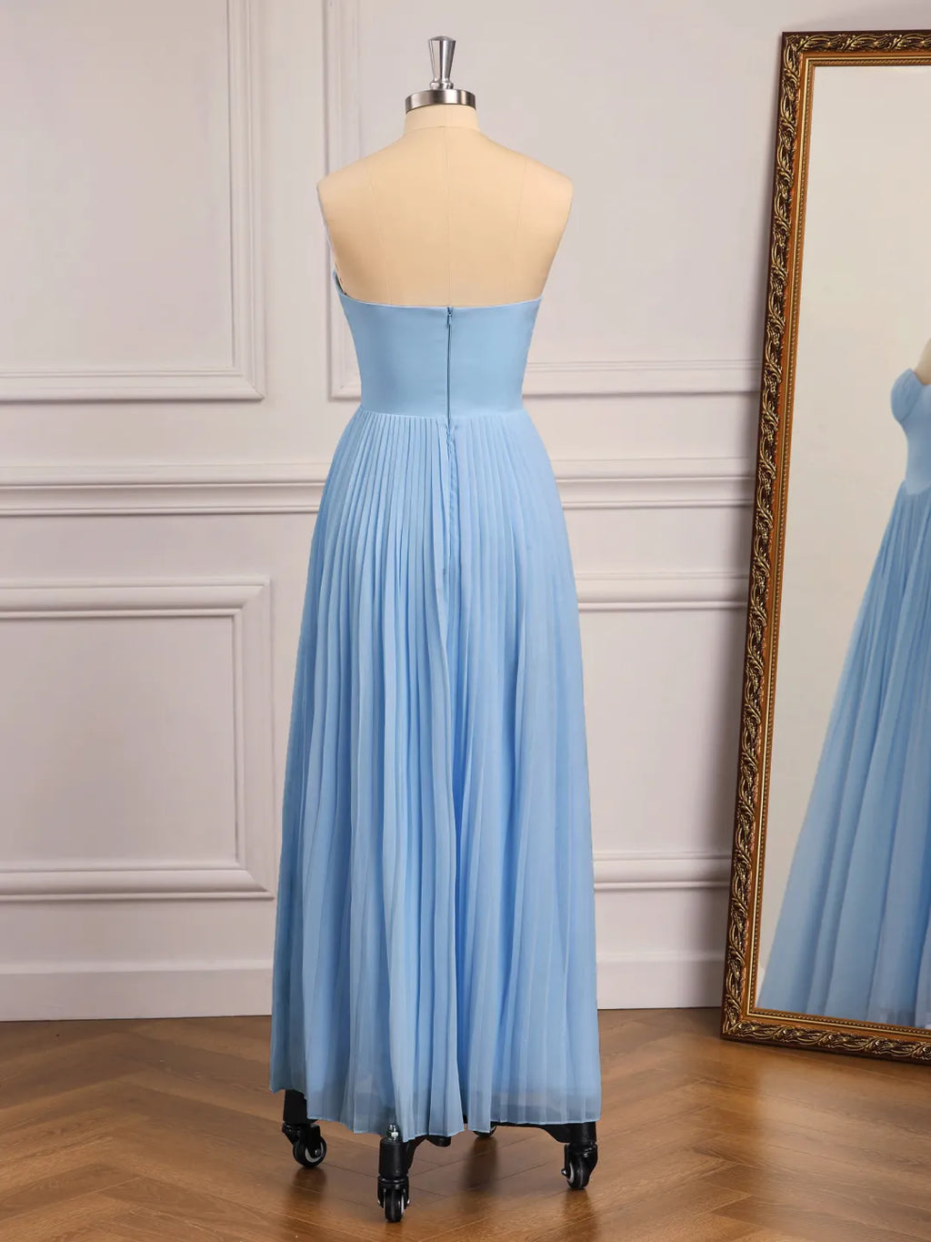 Chic A-Line Sweetheart Strapless Zipper Back Midi Bridesmaid Gown