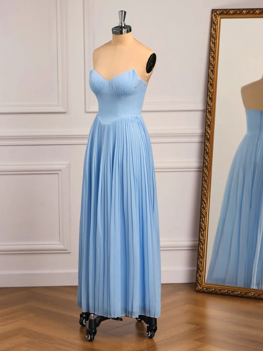 Chic A-Line Sweetheart Strapless Zipper Back Midi Bridesmaid Gown