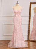Gorgeous Mermaid Square Neck Sleeveless Low Back Floor Prom Gown