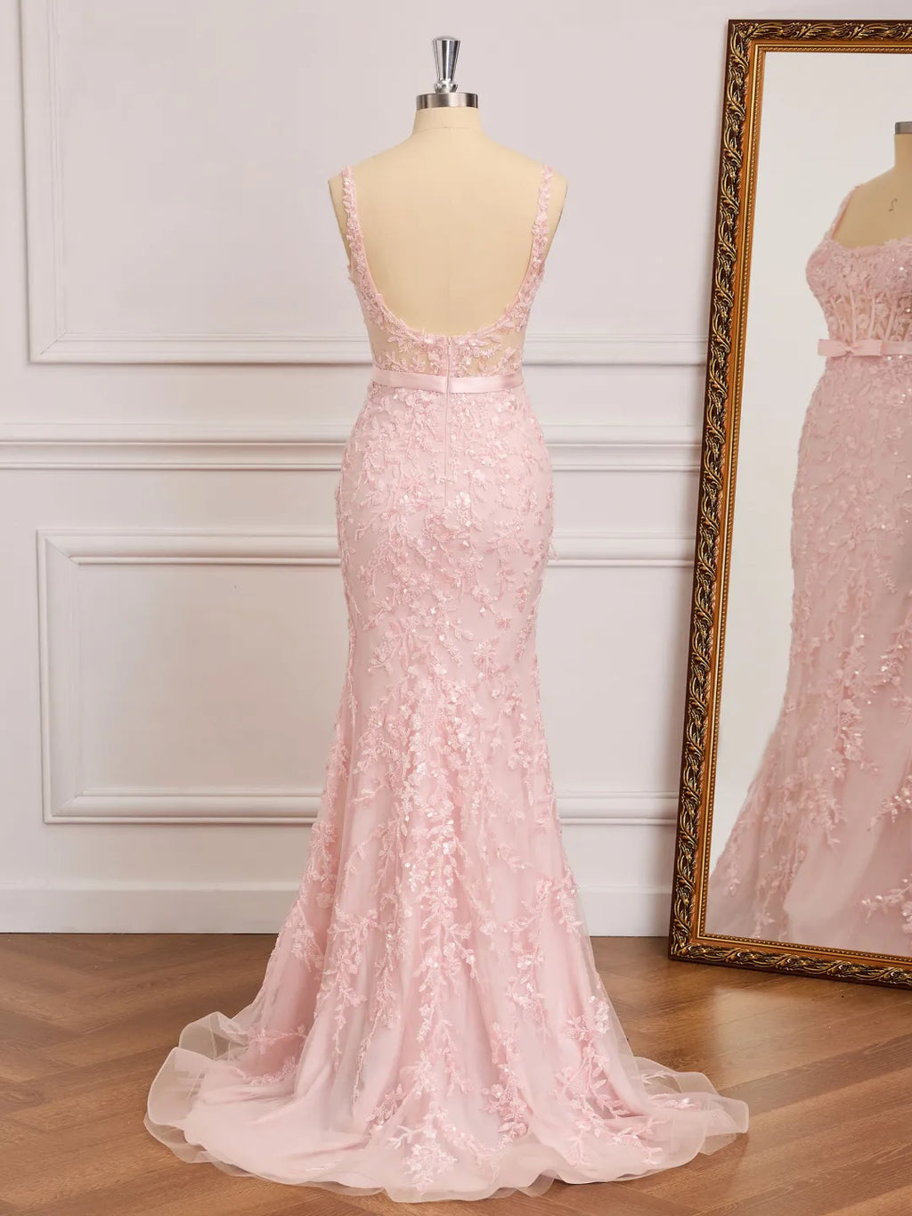 Gorgeous Mermaid Square Neck Sleeveless Low Back Floor Prom Gown