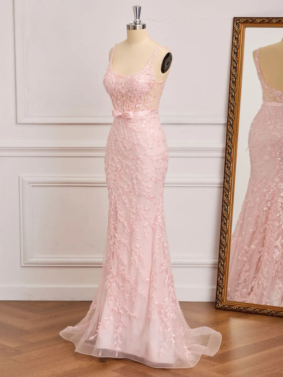 Gorgeous Mermaid Square Neck Sleeveless Low Back Floor Prom Gown