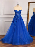Stunning A-Line Sweetheart Strapless Lace-Up Back Train Prom Gown