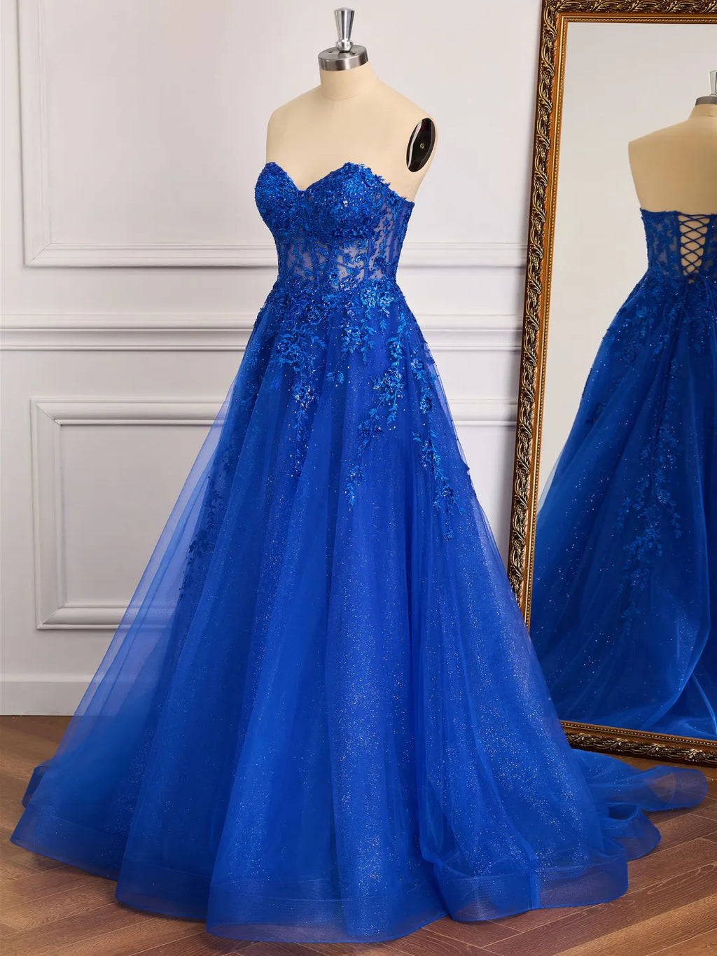 Stunning A-Line Sweetheart Strapless Lace-Up Back Train Prom Gown
