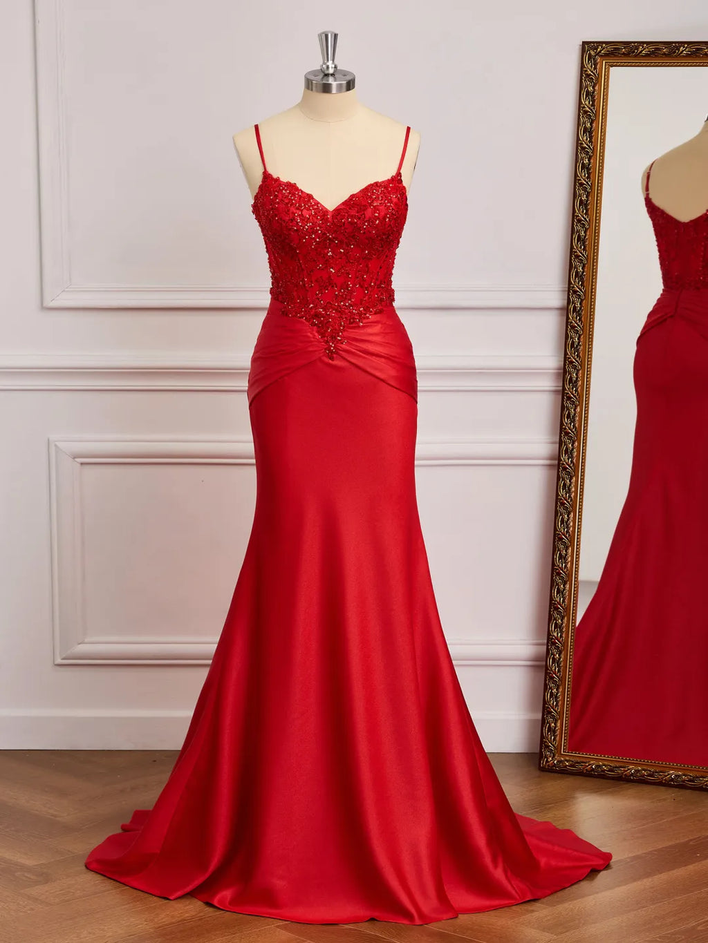 Gorgeous Mermaid Sweetheart Spaghetti Straps V-Back Train Prom Gown