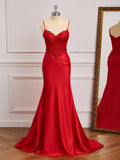 Gorgeous Mermaid Sweetheart Spaghetti Straps V-Back Train Prom Gown