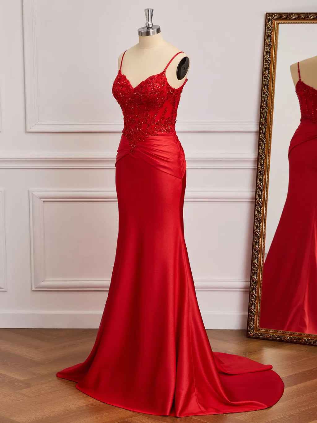 Gorgeous Mermaid Sweetheart Spaghetti Straps V-Back Train Prom Gown