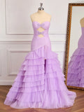Tiered Mermaid Sweetheart Strapless Zip Back Long Prom Gown