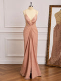 Sparkly Mermaid V-Neck Spaghetti Straps Lace Up Back Long Prom Gown