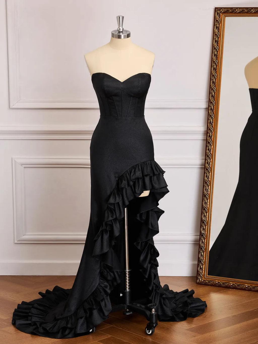Ruffled Mermaid Sweetheart Strapless Zipper Back Long Prom Gown