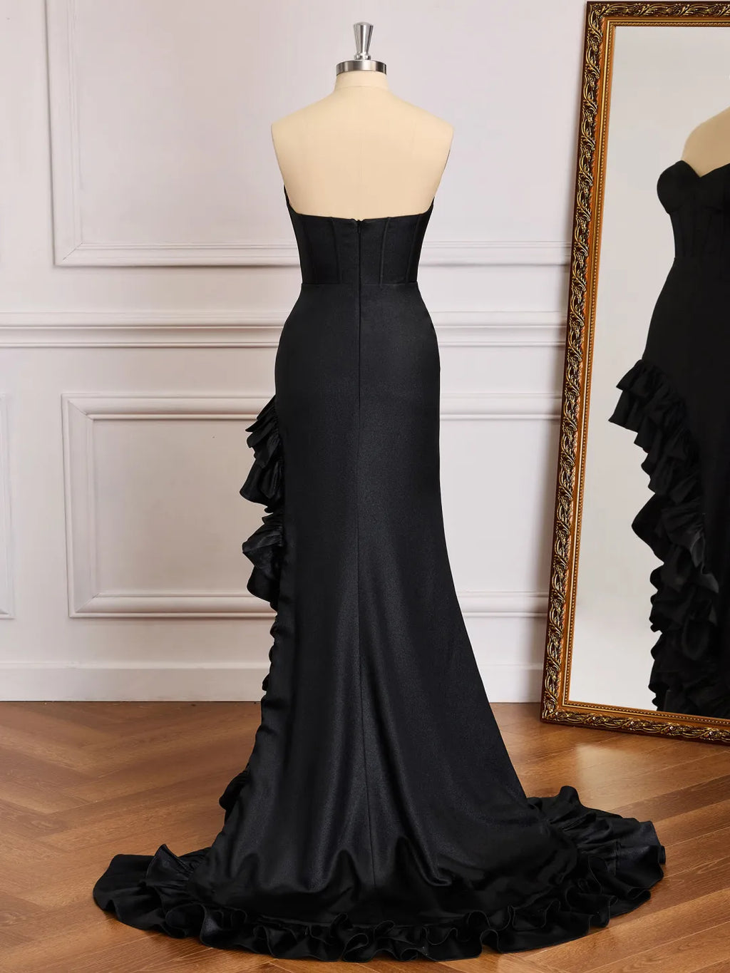 Ruffled Mermaid Sweetheart Strapless Zipper Back Long Prom Gown