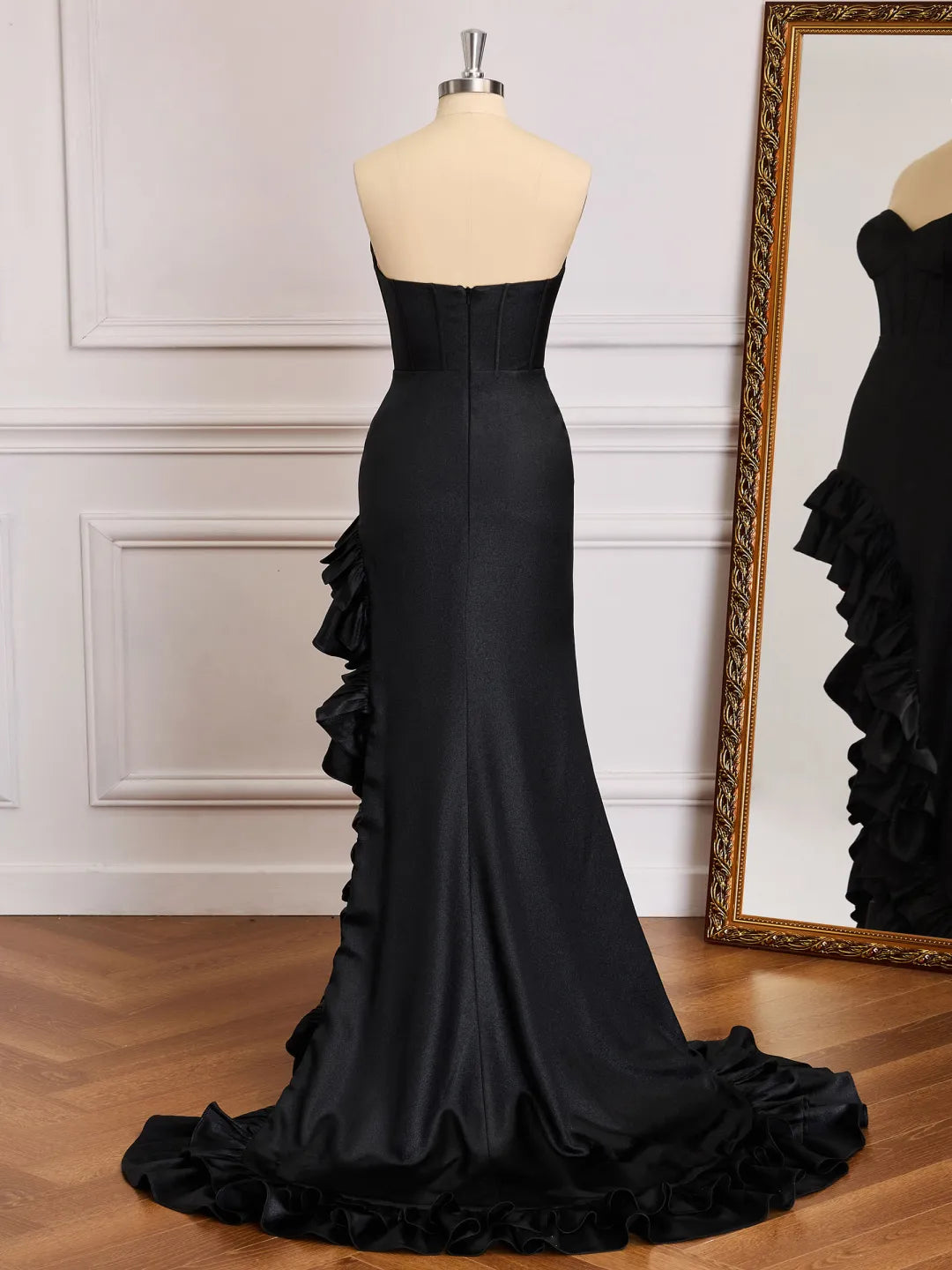 Ruffled Mermaid Sweetheart Strapless Zipper Back Long Prom Gown
