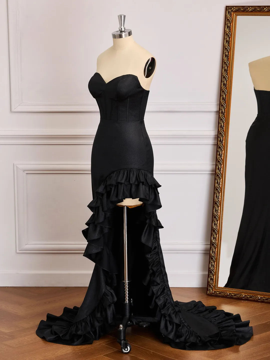 Ruffled Mermaid Sweetheart Strapless Zipper Back Long Prom Gown