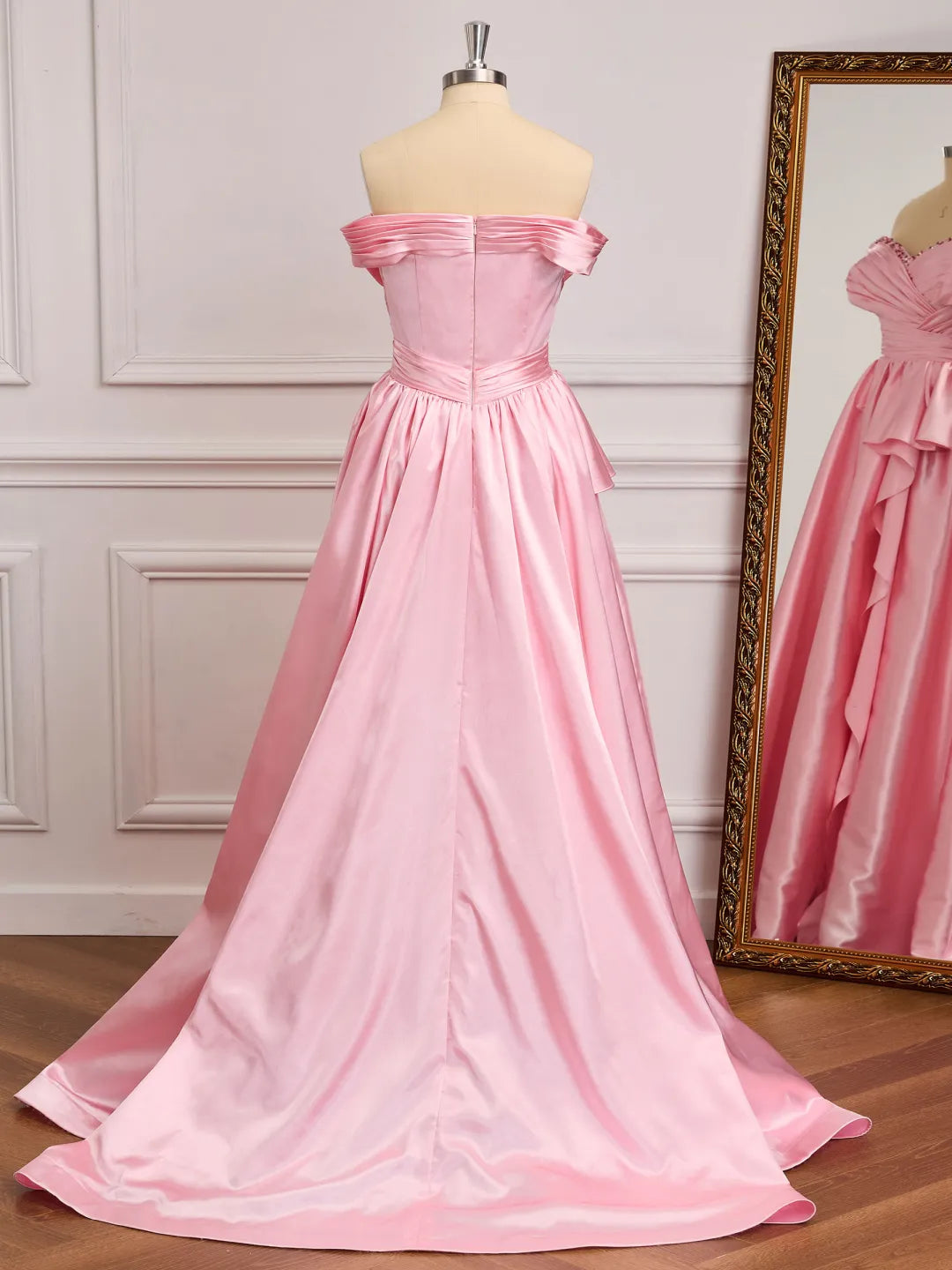 Ruffled A-Line Off Shoulder Sleeveless Zipper Back Long Prom Gown