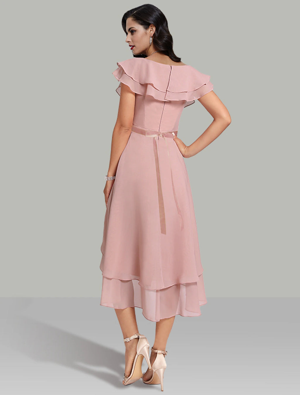Vestidos de novia de corte A, plisados en capas, para cóctel, semiformal, largo hasta la rodilla, manga corta, escote en V, cinturón/faja de gasa con cuentas