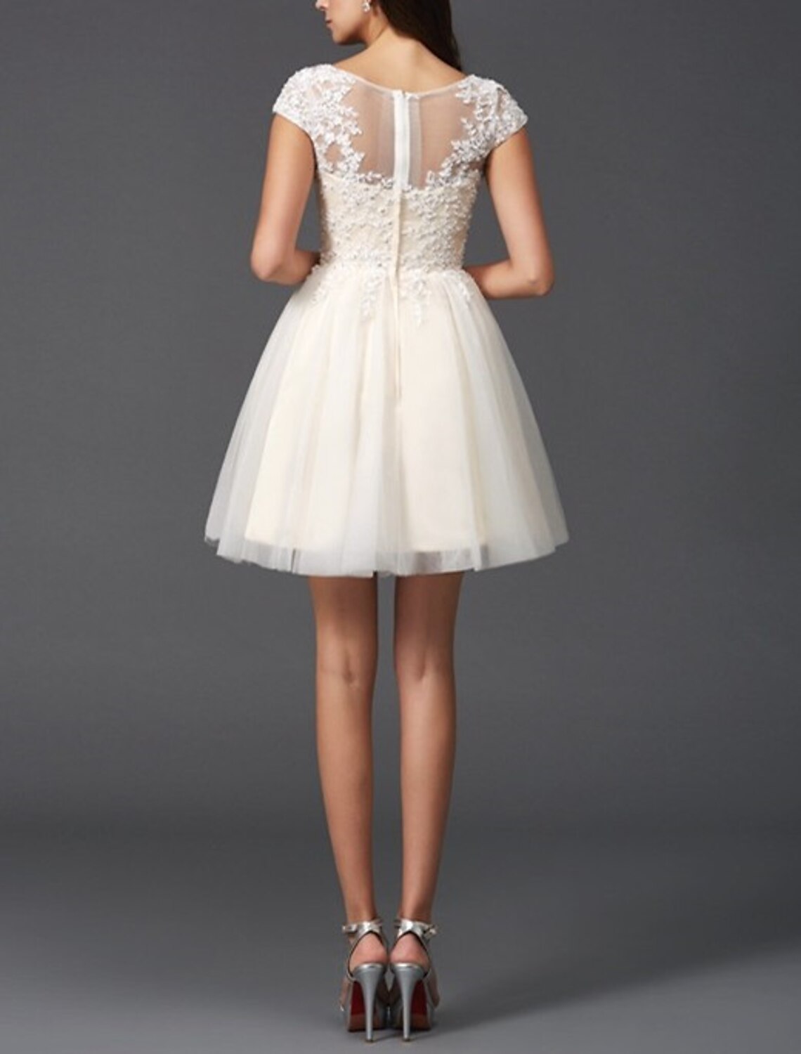 Vestidos de fiesta de corte A, elegantes, para fiestas, graduación, cortos/mini, sin mangas, con escote joya y encaje con apliques.
