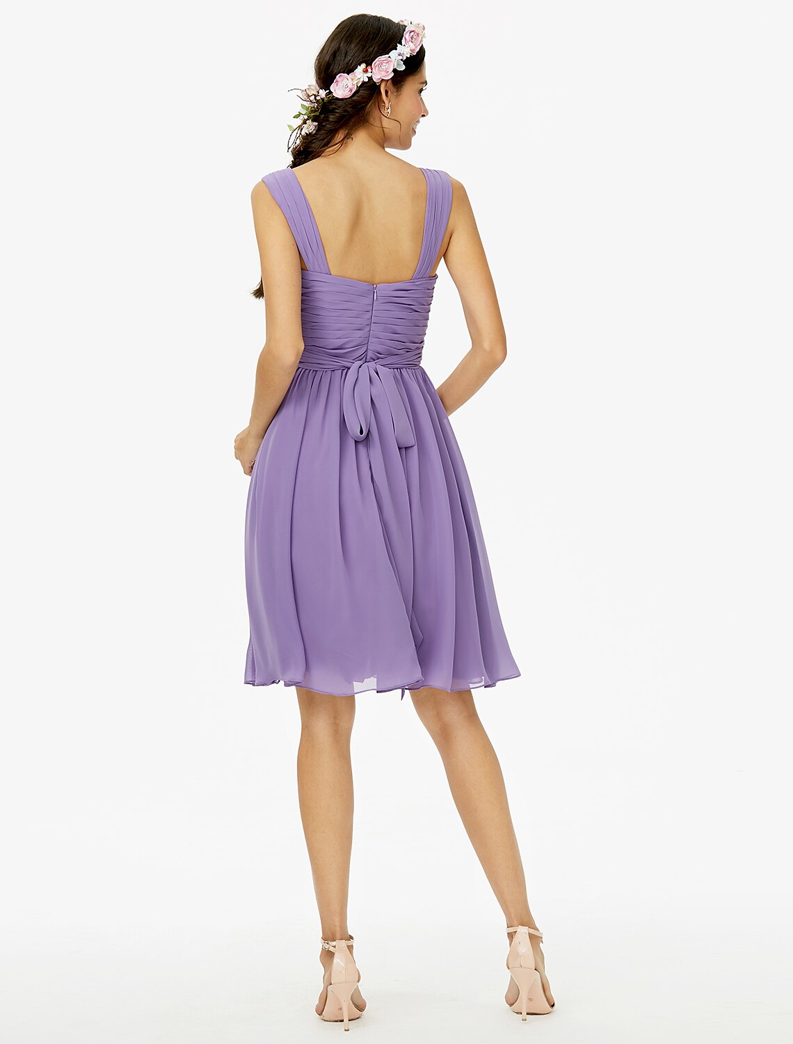 Lavender Chiffon A-Line Short Dress, Sweetheart with Pleated Bodice