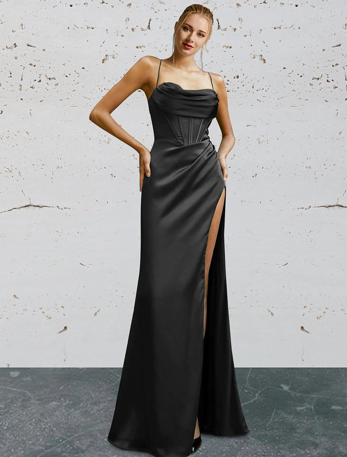 Blushing Pink Satin Sweetheart Sheath Floor-Length Evening Dress