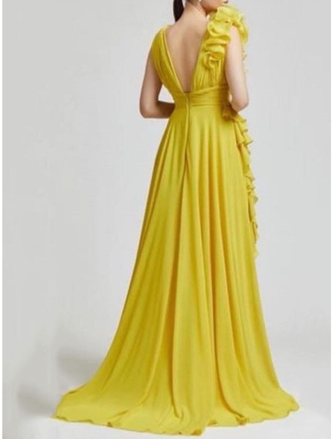 Pink Chiffon A-Line Floor-Length Evening Gown with Sculptural Ruffle