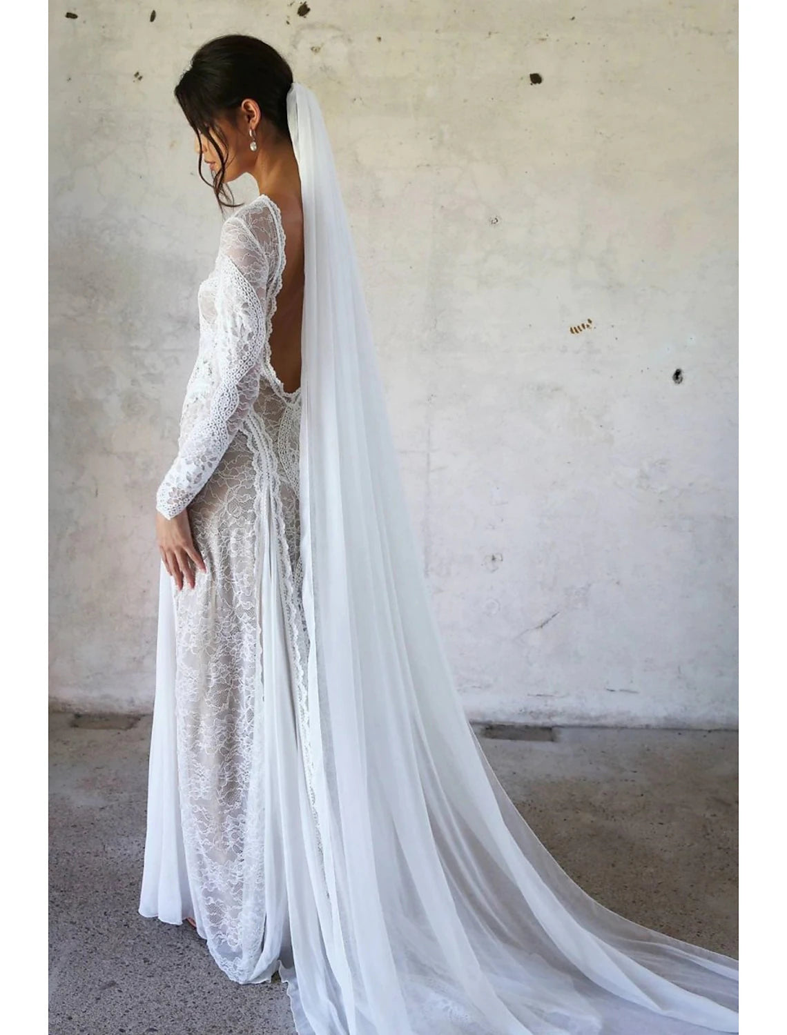 Jimiss - Vestido de gasa de una sola capa con velo de catedral de estilo minimalista/clásico de color sólido de 110,24 pulgadas (280 cm) que deja una profunda impresión en 2025