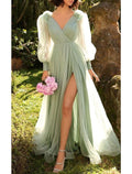 Sage Green Chiffon V-Neck A-Line Bridesmaid Dress