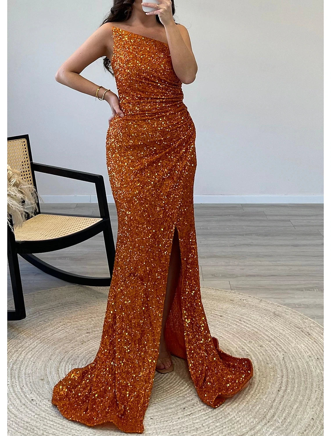 Mermaid / Trumpet Prom Dresses Sparkle Dress Prom Birthday Sweep / Brush Train Sleeveless Off Shoulder Sequined with Sequin