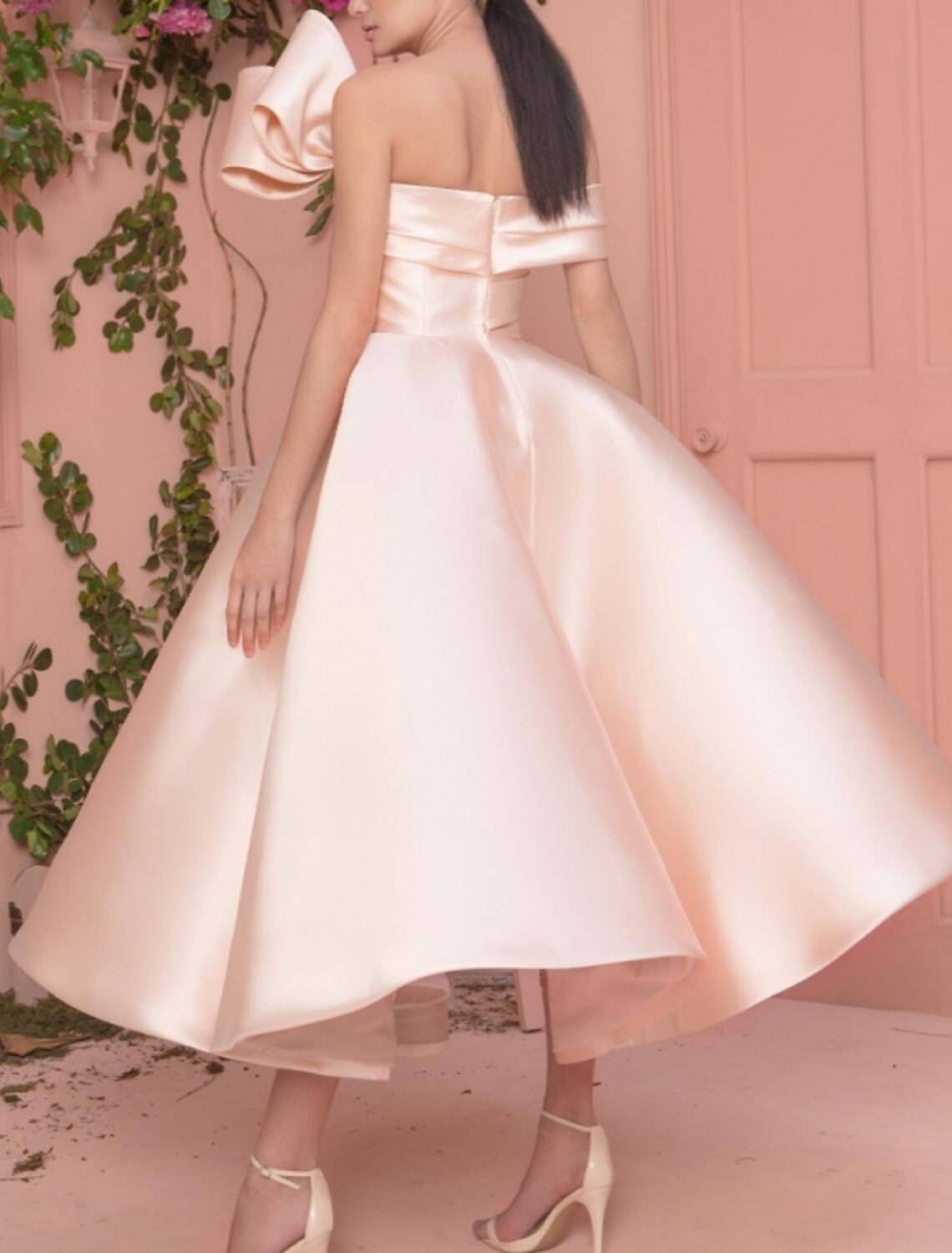 Abiti da ballo a trapezio, eleganti, per San Valentino, invitati alle nozze, lunghezza alla caviglia, maniche corte, spalle scoperte, in raso con elegante