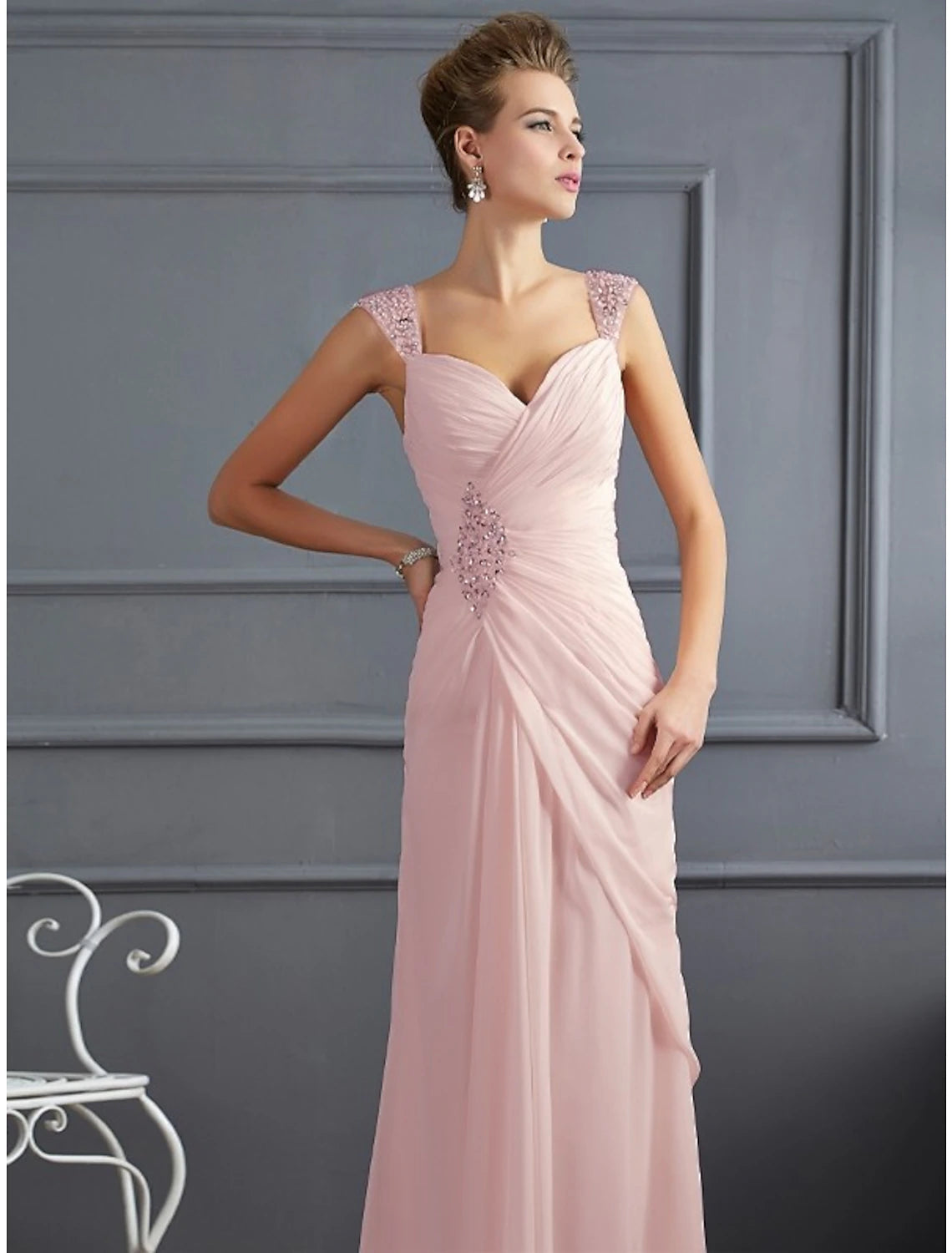 Blushing Pink Chiffon A-Line Sweetheart Floor-Length Bridesmaid Dress