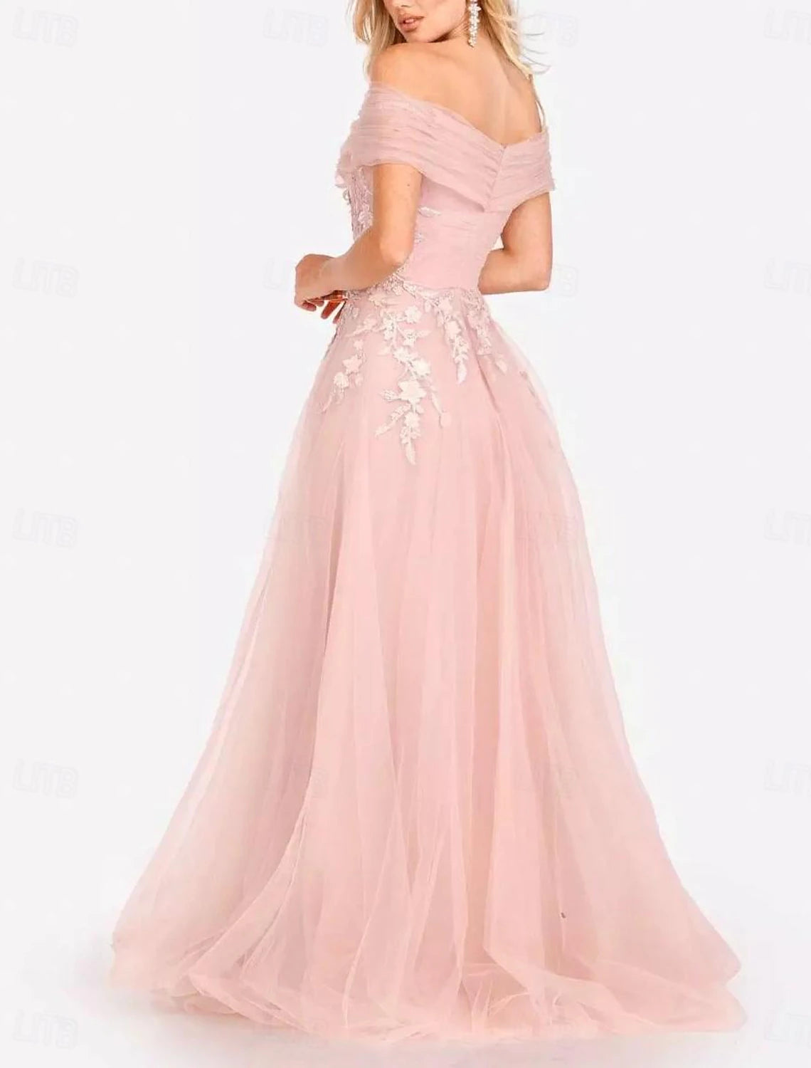 Vestido de noche elegante, vestido formal rosa, largo hasta el suelo, sin mangas, escote corazón, tul con flores.