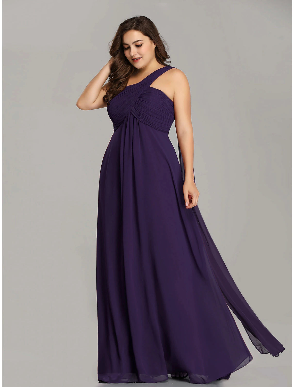 Royal Blue One Shoulder Pleated A-Line Chiffon Floor-Length Bridesmaid Dress