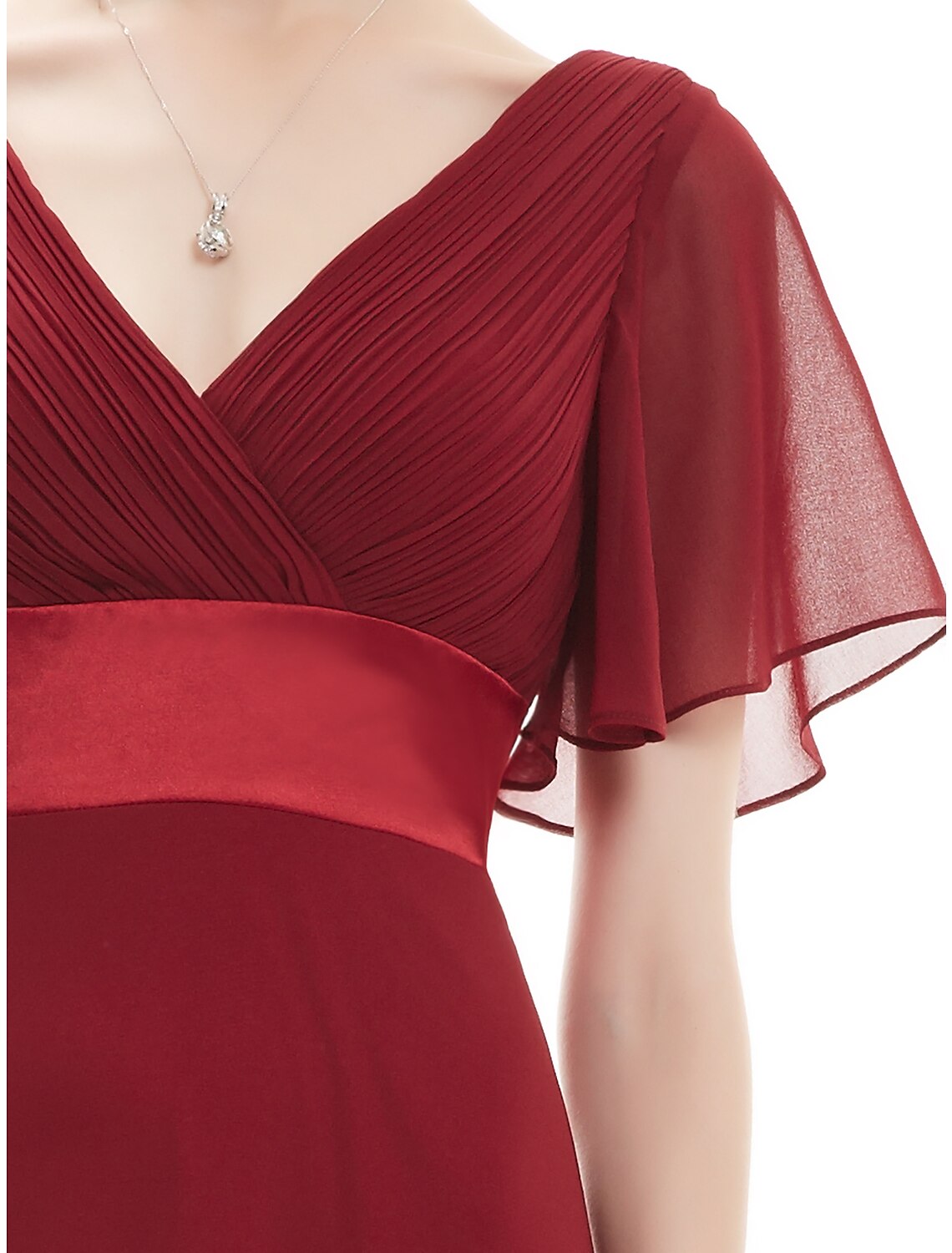 Vestido de madre de la novia de corte A, talla grande, elegante, escote en V, largo hasta el suelo, de gasa, manga corta con faja/cinta fruncida