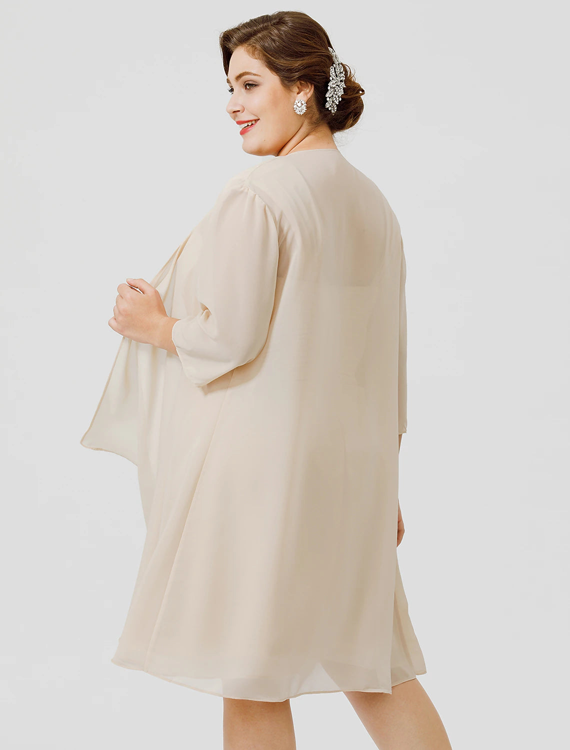 Vestido de madre de la novia de talla grande, elegante, con tirantes, largo hasta la rodilla, de gasa, con encaje transparente, sin mangas, con entrecruzamiento