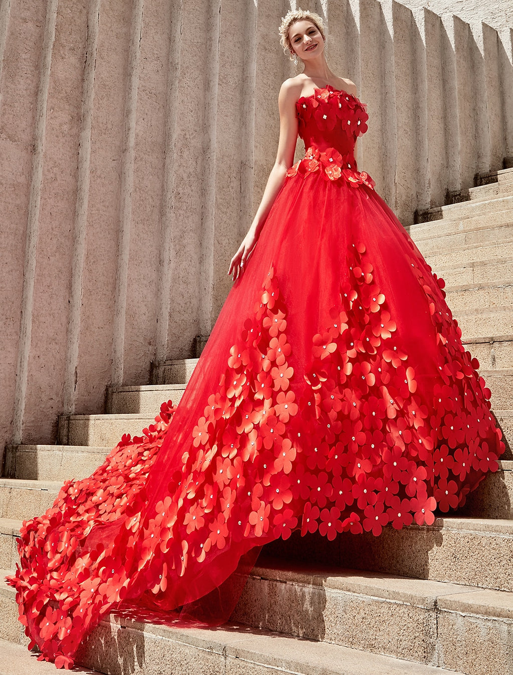 White Tulle A-Line Sweetheart Floor-Length Evening Dress with 3D Floral Appliques