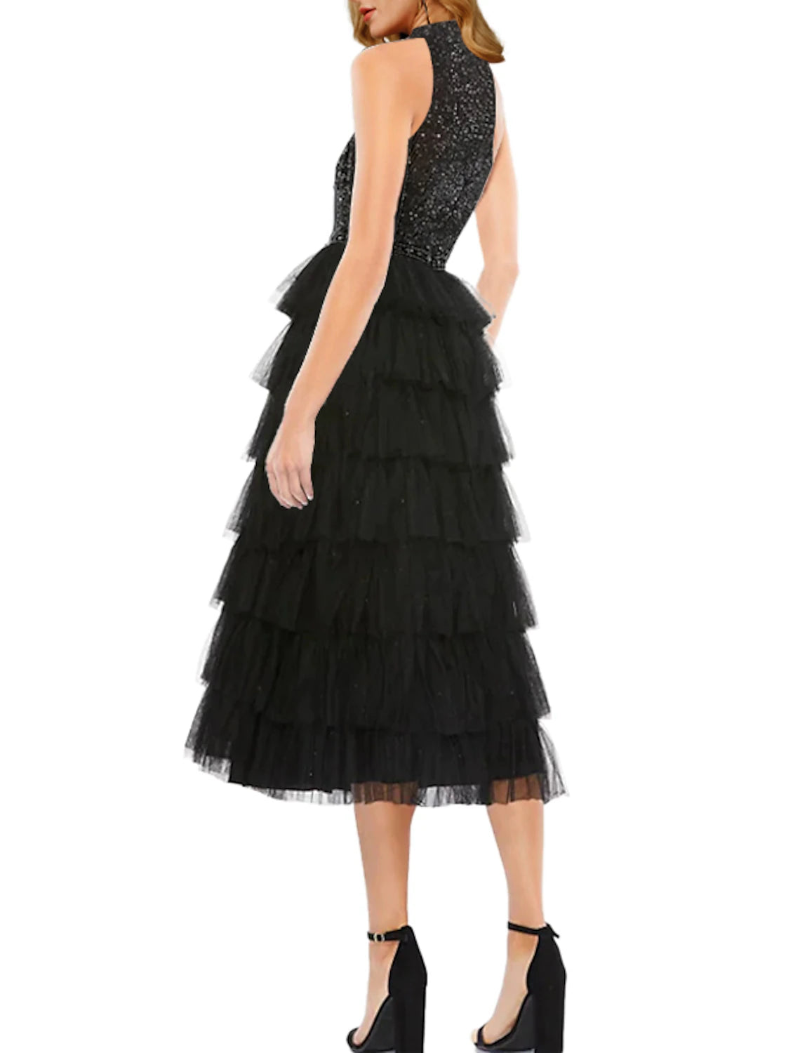 A-Line Cocktail Dresses Sparkle & Shine Dress Wedding Guest Semi Formal Tea Length Sleeveless High Neck Tulle with Sequin 2025