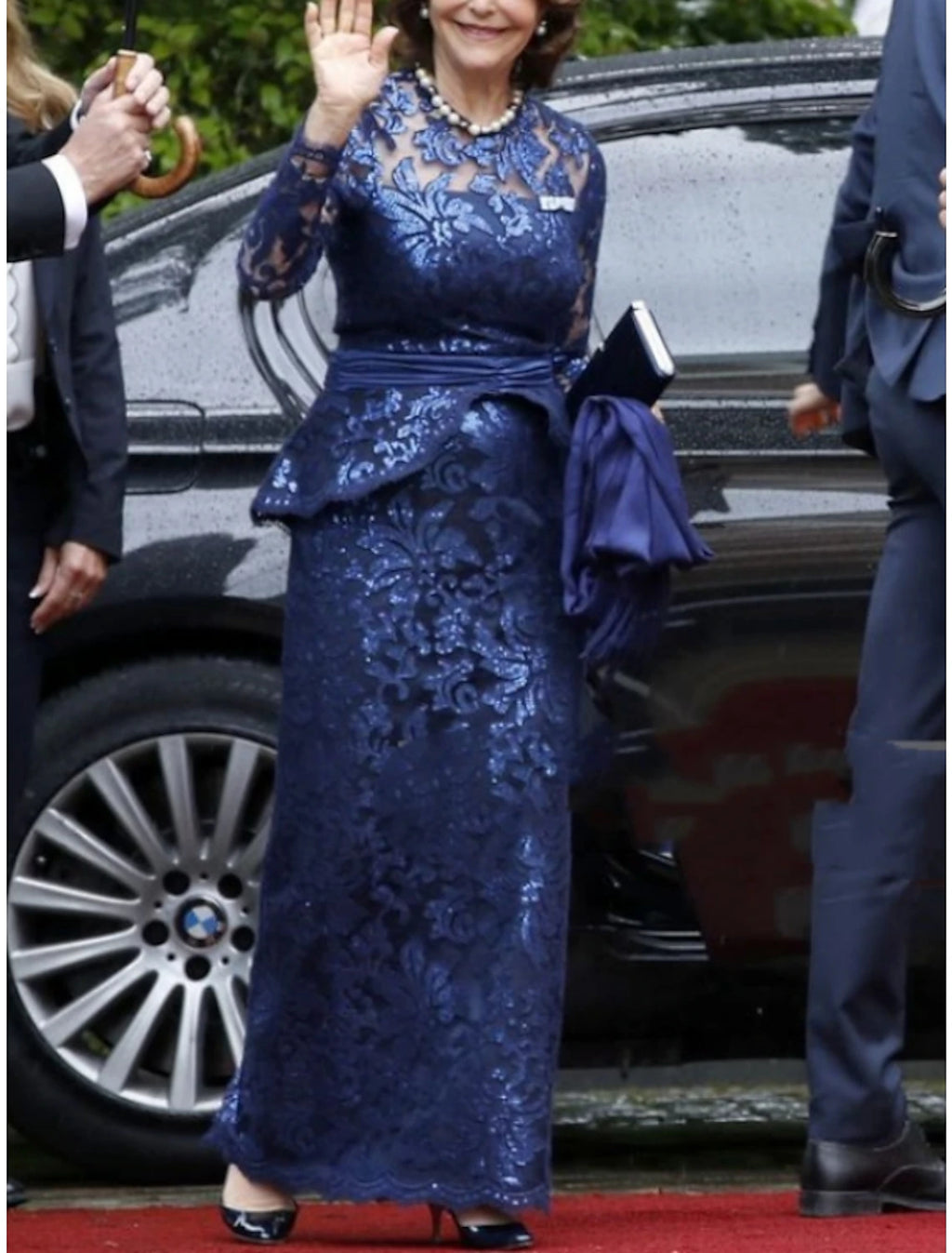 Vestido de Madre de la Novia con Corte Vaina/Columna para Invitadas de Boda, Elegante, Fiesta, Brillo y Resplandor, Cuello Joya, Largo hasta el Tobillo, Lentejuelas, Manga Larga con Volantes de Encaje